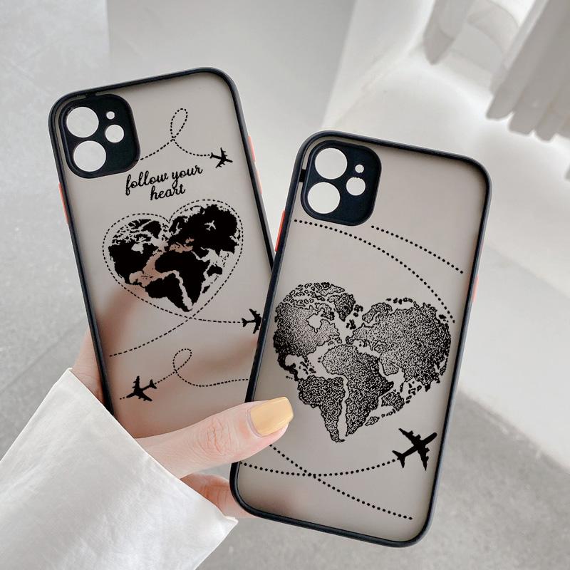 World Map Travel Airplane Phone Case For Iphone 16 15 13 14 11 12 Pro Max 7 8 Plus SE2 X XR XS Back Shockproof Cover Shells