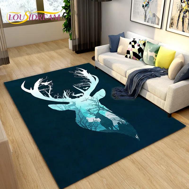 Tapete de área de rena nórdica de alce de desenho animado 3D, tapete de carpete para sala de estar, quarto, sofá, capacho decorativo, tapete de chão antiderrapante para brincadeira de criança