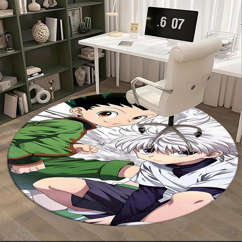 1ks Kulatý koberec Hunter x Hunter Killua & Gon - Designový podložka pod židli s motivem anime kreslených postaviček, Protiskluzový koberec do kanceláře, Domácí dekorace, Obývací pokoj