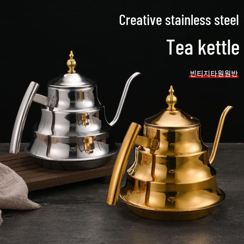 Korean Style Stainless Steel Teapot with Fine Spout and Filter - Large Capacity for Brewing Tea in Restaurants and Hotels