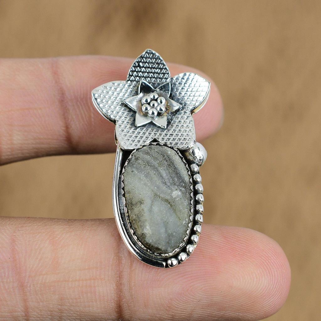 Birthday Gift For Her Natural Geode Agate Druzy Pendant Flower 925 Silver