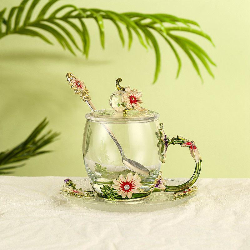 Daisy Enamel Flower Tea Cup - Heat-Resistant Crystal Glass for Home, Office, or Festival Gift