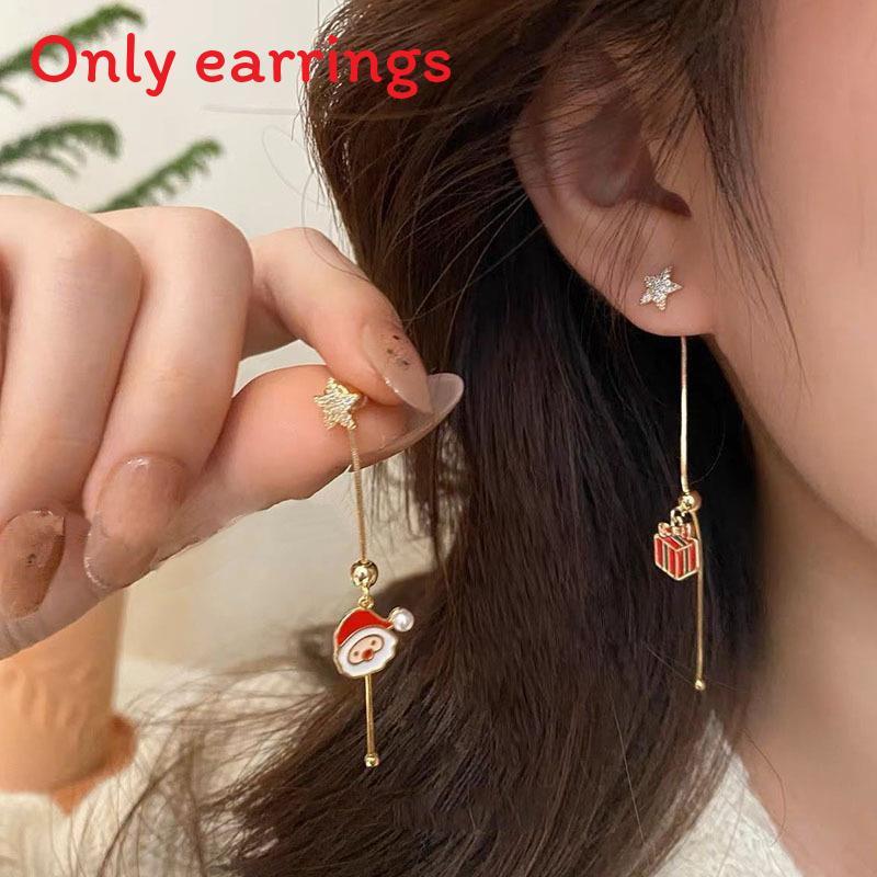 Christmas Earrings Geometric Alloy Dangle With Santa Claus Star Tassels For Women Style C