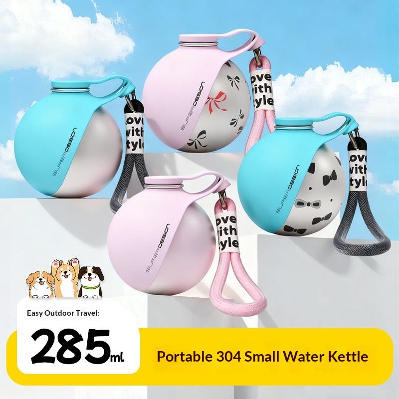 Tragbare Haustier-Wasserflasche Edelstahl Zusammenklappbar Kugelförmiges Trinkgerät Spaziergänge Outdoor Tragbar Reise-Wasserflasche