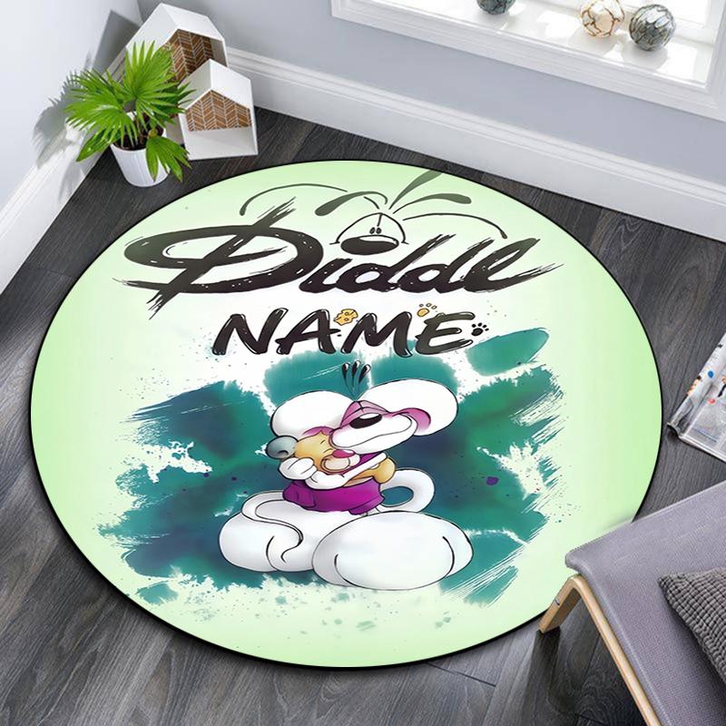 Custom Name,Diddl Pattern Round rug,Carpet Rug for Living Room Bedroom Playroom ,Non-slip Floor Mat,Holiday Gifts and Birthday Gifts.