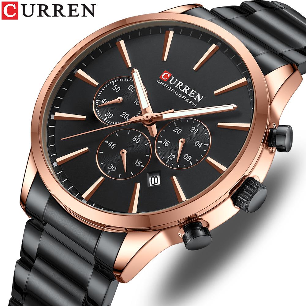 Curren 8435 Men's Multifunction Quartz Watch with Steel Strap and Six-Hand Calendar