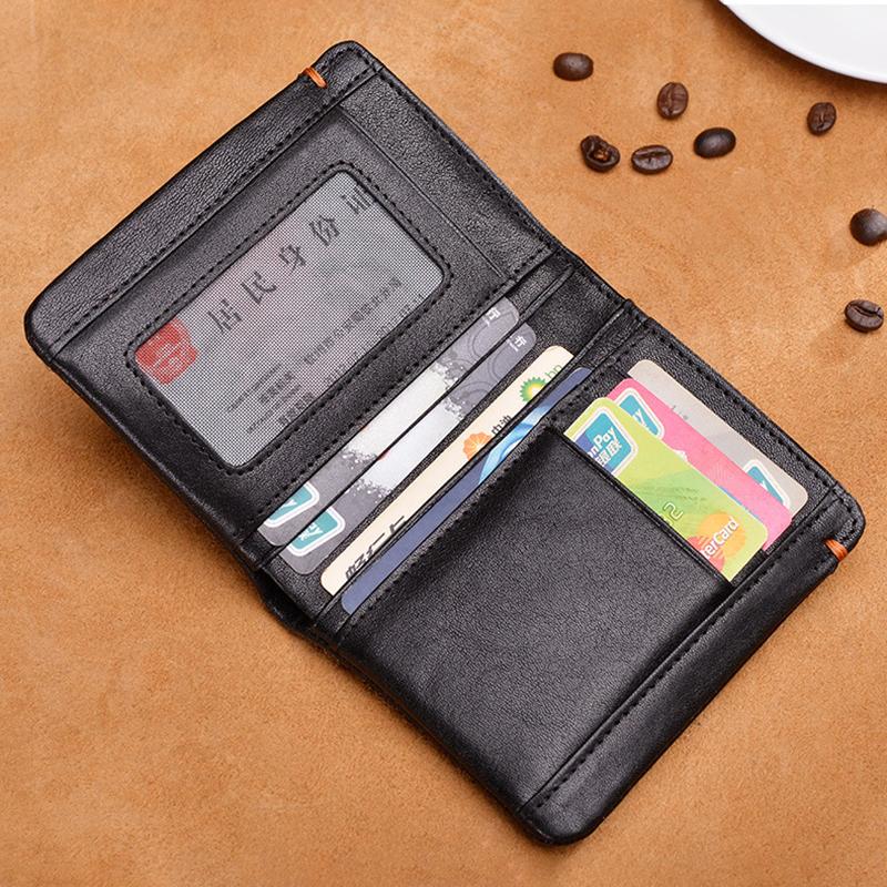 Top Layer Genuine Leather Wallet Mens Black Business Card Holder Luxury Moneybag