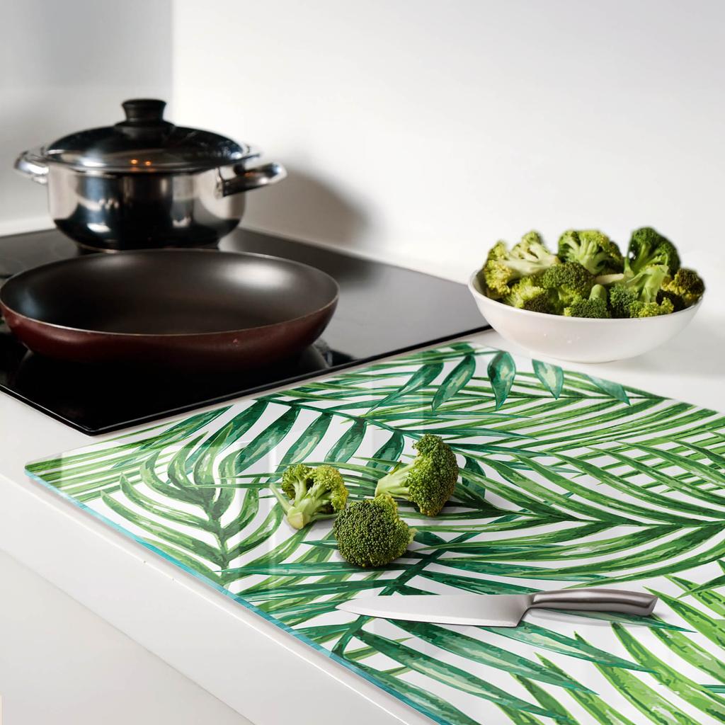 Multifunctional Decorative Glass Kitchen Board Palm Leaves 80x52 Cm