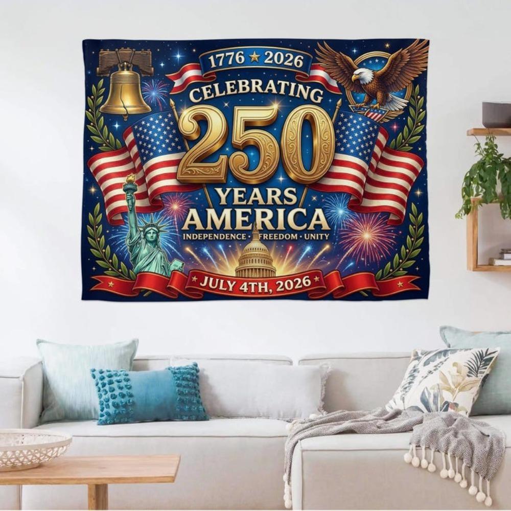 

250 Years America Tapestry Single Sided 2DPrint Soft Polyester Wall Tapestry Living Room Bedroom Dorm Patriotic Decor Proud Gift 74x94cm(29x37in)