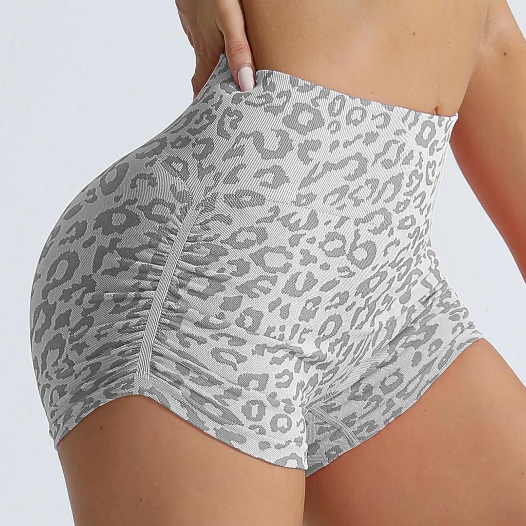 High Waisted Fitness Leggings Leopard Print Yoga Shorts Push Up Female Short Pants Women Hip Lifting Running Side Fold Shorts