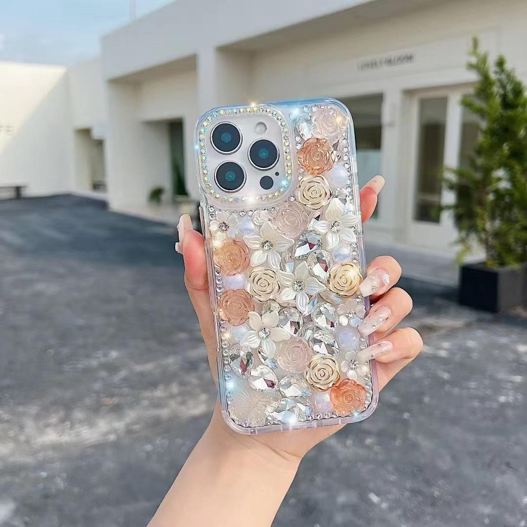 

Rhinestone Flower Buckle Phone Case for iPhone 11-17 Series iPhone 12 Pro Max жёлтый