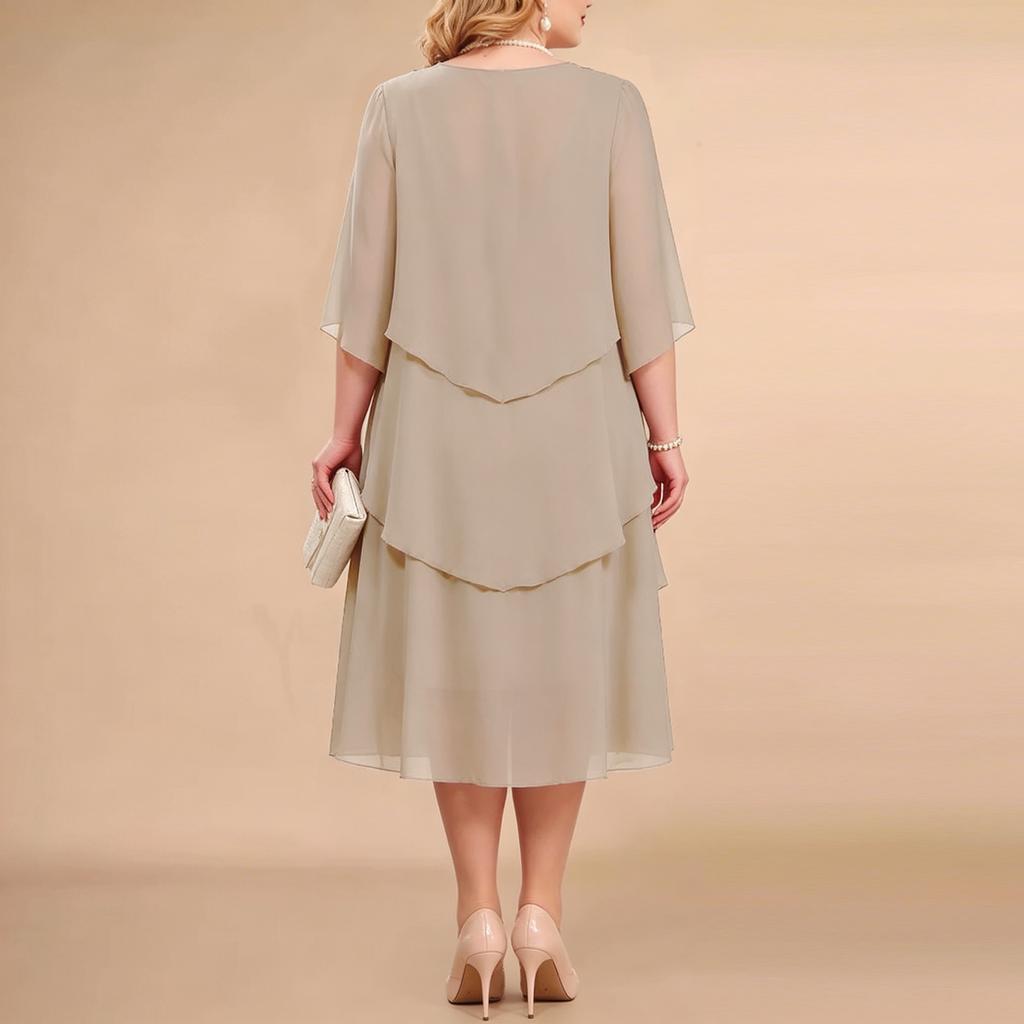 Abito Formale da Sera in Chiffon Larga Taglia Plus a Strati con Volant, Design Fluido ed Elegante per Occasioni Speciali
