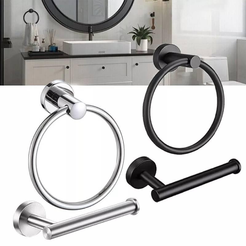 Steel Toilet Stainless Roll Holder And Towel Ring Set Wall Mounted Bathroom Tool