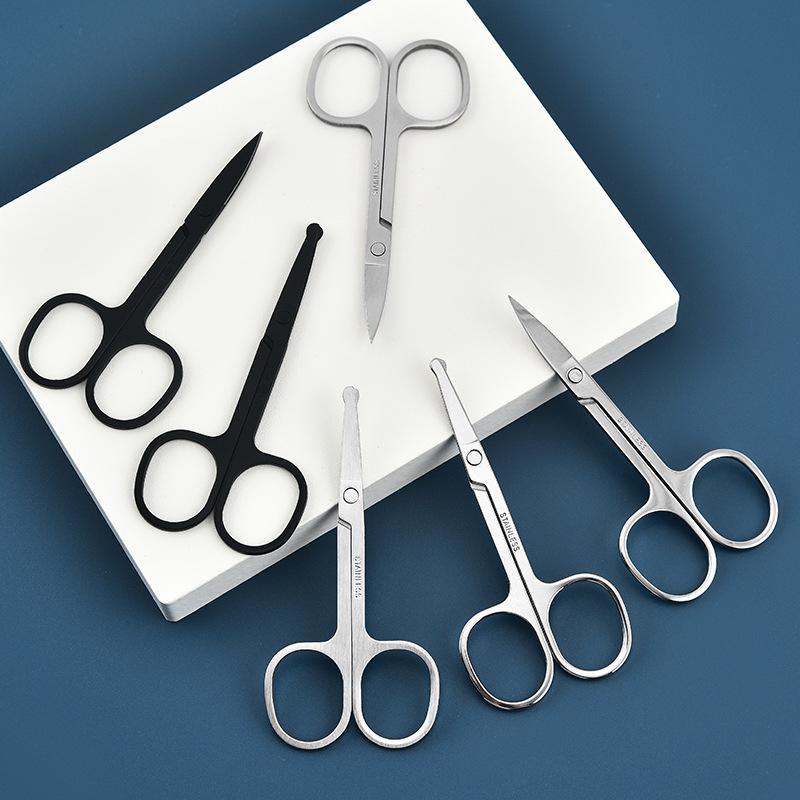Mirror Stainless Steel Beauty Scissors Set: Pointed Tip Eyebrow Tweezers, Round Tip Nose Hair Scissors, Small Sanded Scissors