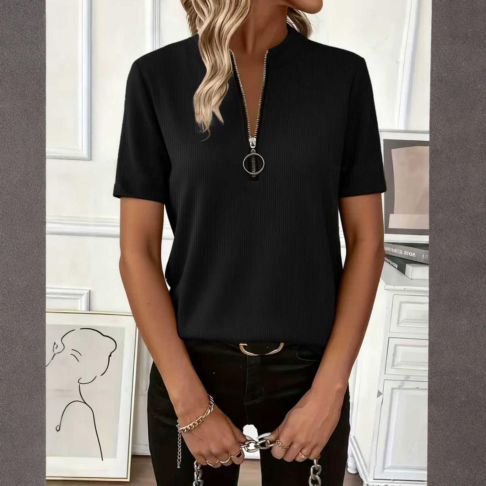 Womens Tops Short Sleeve Shirts Summer Outfits Spring Dressy Casual Clothes M чёрный