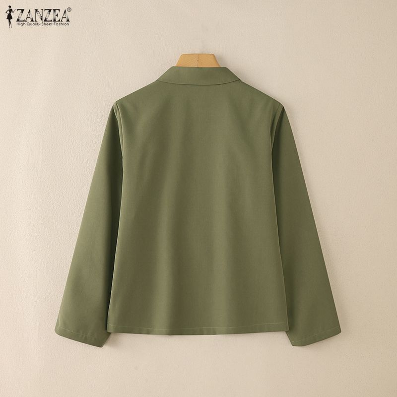 ZANZEA Damen Bluse mit lässigem Umlegekragen, einfarbig, lockere Langarmbluse