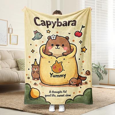 Playful Capybara Blanket Gift for Family Friends Soft Texture Machine Washable Contemporary Design