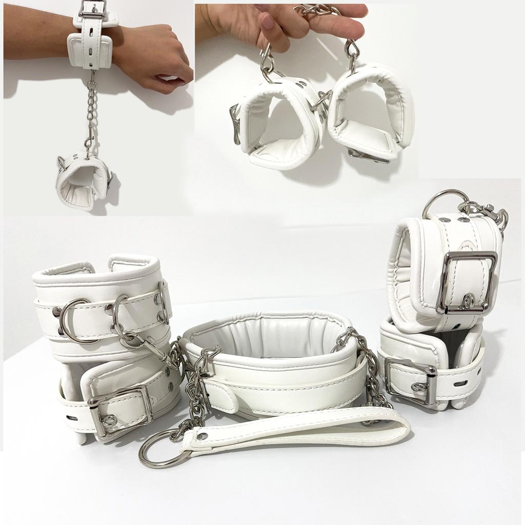 Adjustable Stainless Steel Spreader Bar Set Padded Leather Kit Adjustable Collar Handcuffs Ankle Cuffs Restraints BDSM Adult
