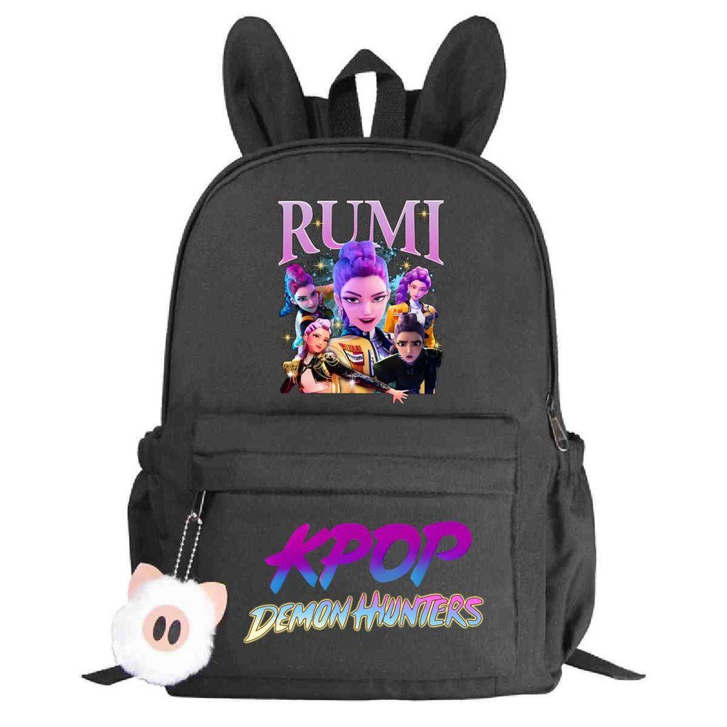 Kids Rabbit Ear Backpack Girls Kpop Zoey Mira Rumi Rumi Mira Zoey Printed Student School Bag 38*28*12cm