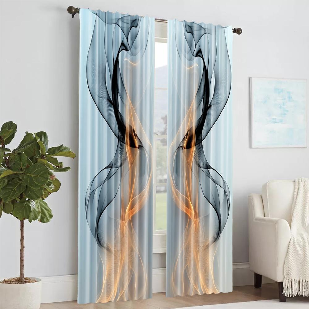 2 pcs   versatile polyester transparent curtains for home decoration Modern Abstract Pattern for use in bedrooms and living rooms