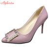 Fashion Aphixta New 10cm Thin Heels Shoes Women Pumps Wedding Party Official Leisure Crystals Luxury Buckle Black Super Big Szie 48