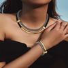 Neues Schwarz Metallrohr Geflochtenes Seil Dickes Doppelstrang Armband Set Doppellagig Hip-Hop Stil Schmuck Geschenke