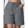 Damen Unifarbene Schwarze Kordelzug Taille Freizeitshorts