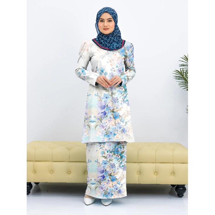 Fashion traditional clothing full body print rendering floral Kulang Pahang ladies Muslim suit comfortable and elegant ladies two piece suit