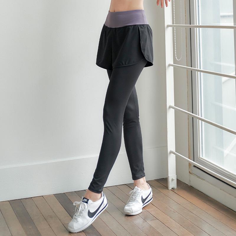 Women's High Waist Yoga Pants - Fake Two-Piece, Hip Lifting, Tight-Fitting, Elastic Running & Fitness Leggings