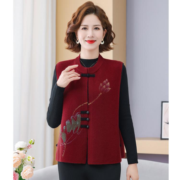 Mother's Autumn New National Wind Vest Sleeveless Coat Middle-aged and Elderly Women's Spring and Autumn New Chinese Knitted Vest