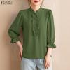 ZANZEA Women Casual Stand Collar Solid Color Loose 3/4 Sleeve Blouse