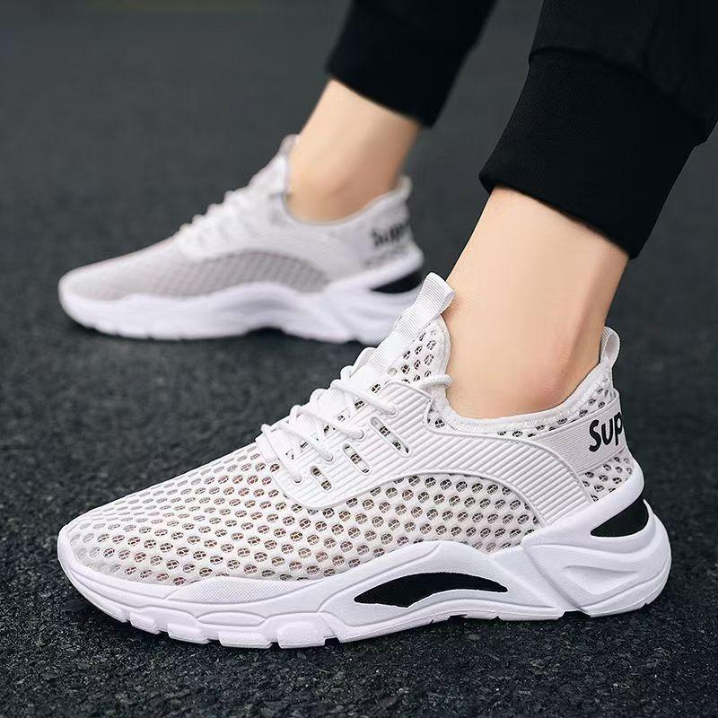 New Summer Men's Shoes Breathable Thin Single Mesh Hollow Mesh Sports Running Casual Mesh Shoes Men's Trendy Shoes