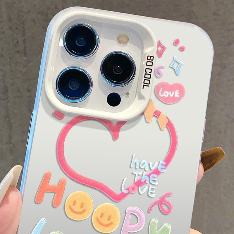 Heart Smiley Face Phone Case for Apple 16 Pro Max, 15 Plus, 14, and 13 - Trendy European & American Design