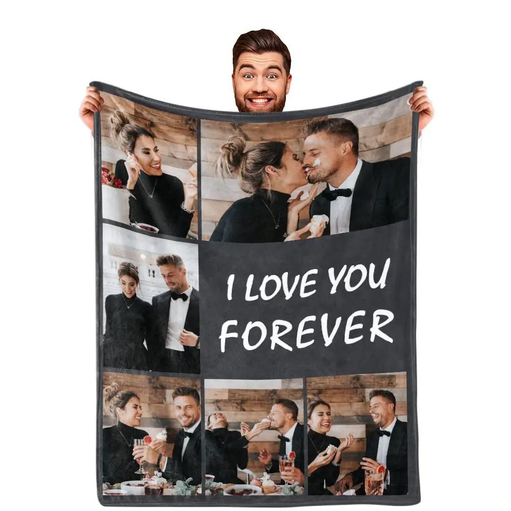 Personalized With Photo Blankets Collage Text Flannel Blankets Family Couple Friends Gifts