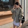 Koreanische Frühjahrs- und Herbst-Revers-Reißverschluss-Design Lockere und vielseitige Langarm-Jacke Hemd Motorradjacke Jacke für Damen