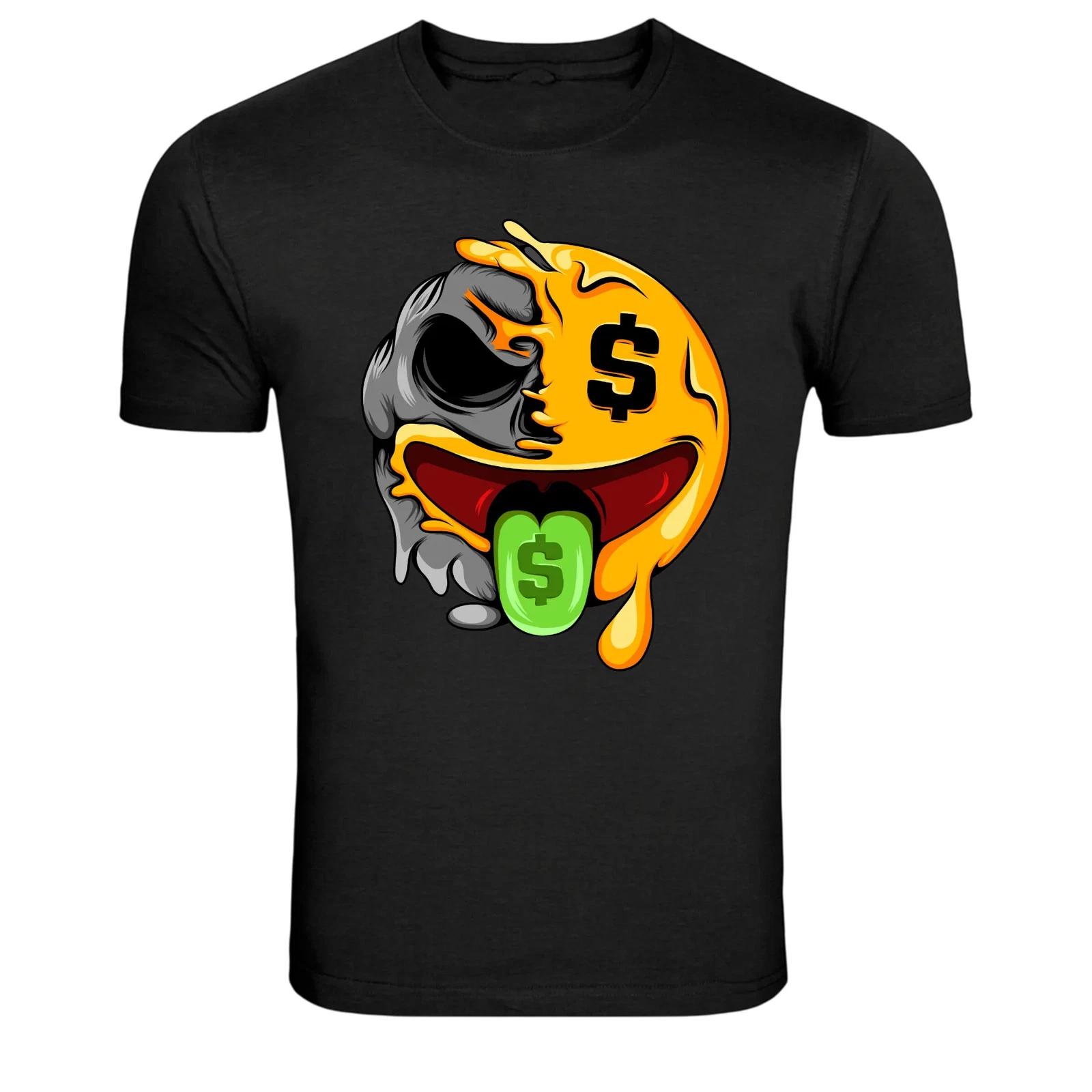 Half Skull Tongue Out Emoji Funny Horror Cartoon T-Shirt XL