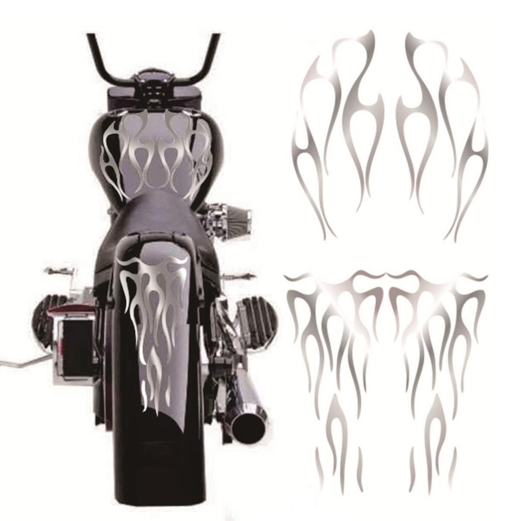 Waterproof Matte Silver Motorcycle Flame Sticker Kit For Fender Decorative Decal