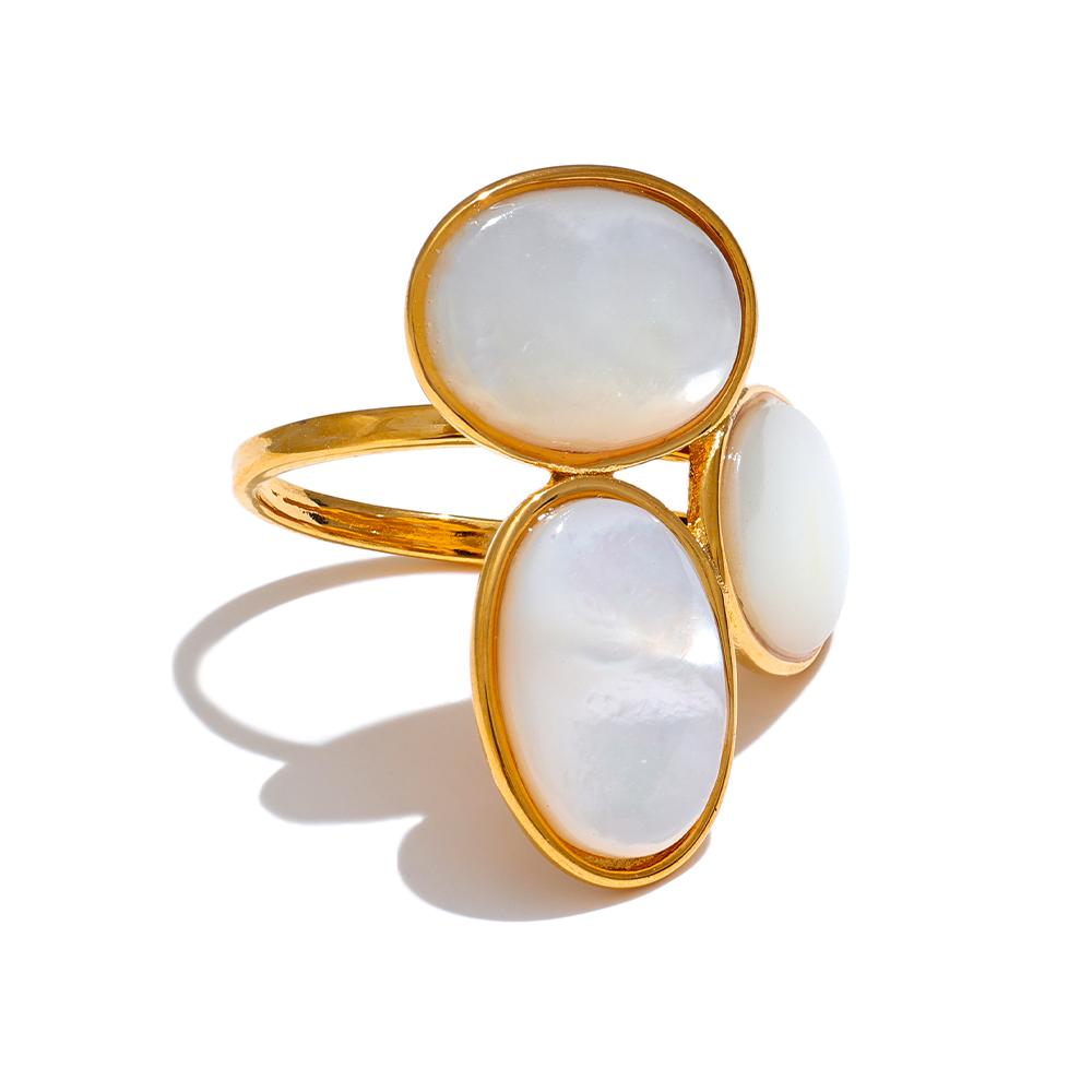 

Yhpup Luxury High-Grade Natural Shell Flower Golden Adjustable Ring Fashion 316 Stainless Steel Cast Technology Charm Jewelry