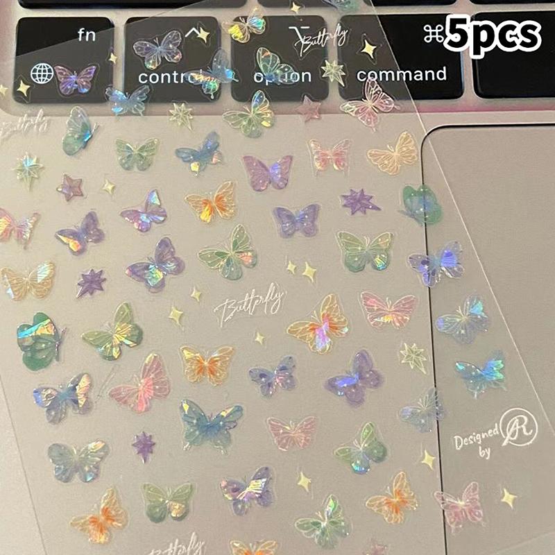 Fashion Delicate Butterfly Wing Streamer Laser Stickers Advanced Embossed Nail Art Stickers Colorful Butterfly Fairy Stickers