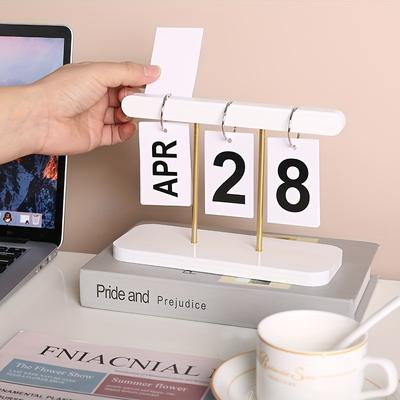 Calendrier perpétuel en bois simple, 1 pièce, à feuilleter, à utiliser comme décoration de bureau pour la chambre à coucher ou comme calendrier de décoration pour les fêtes.