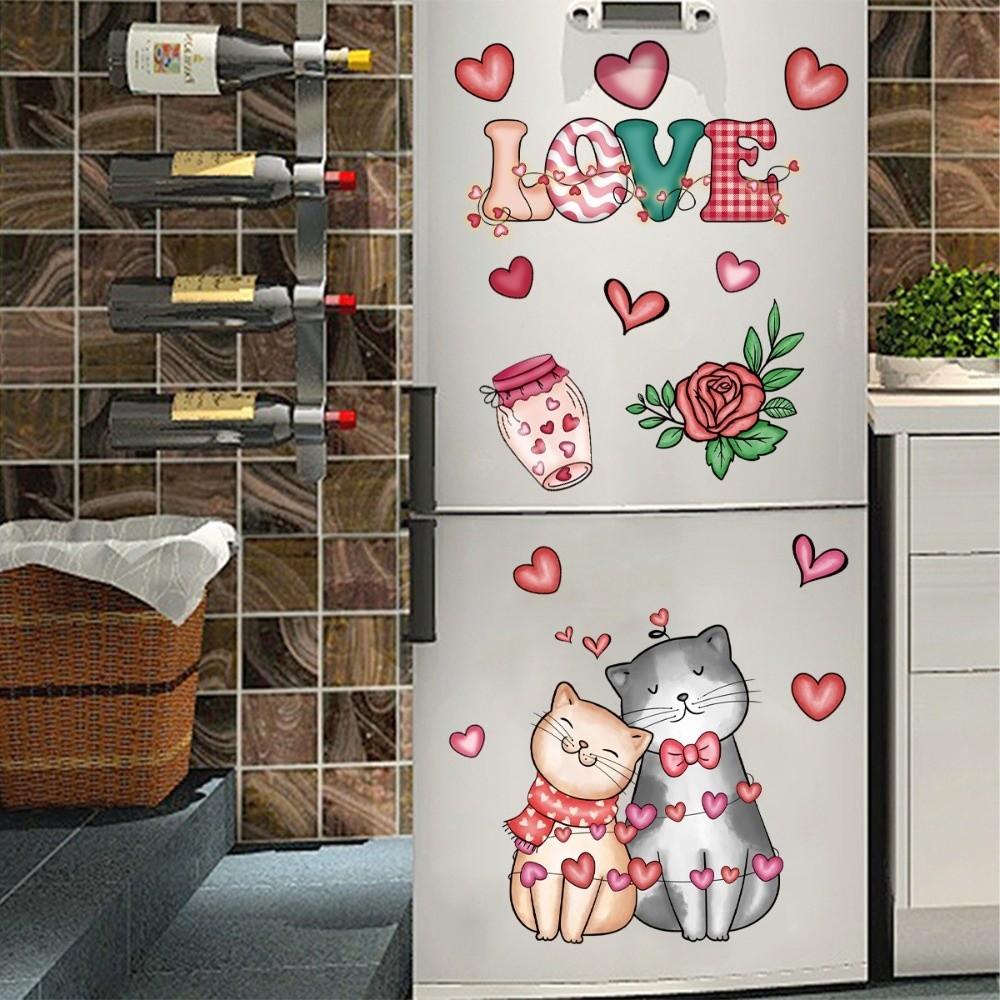 PVC Valentine's Day Window Stickers Love Heart Flower Animals Cats Bears Mice Glass Electrostatic Film Creative Decorative DIY