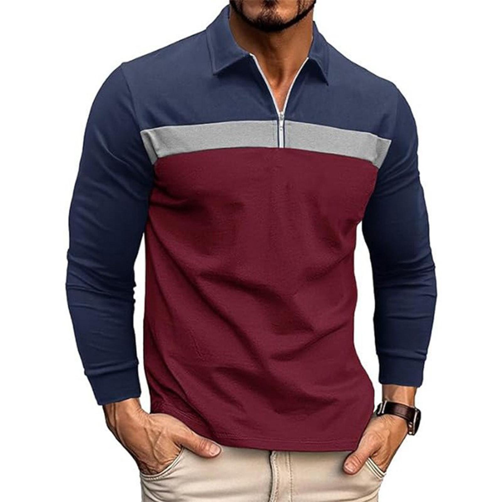 Men s Leisure And A Half Zipper Flip Collar Long Sleeves Upper Garment XL винный