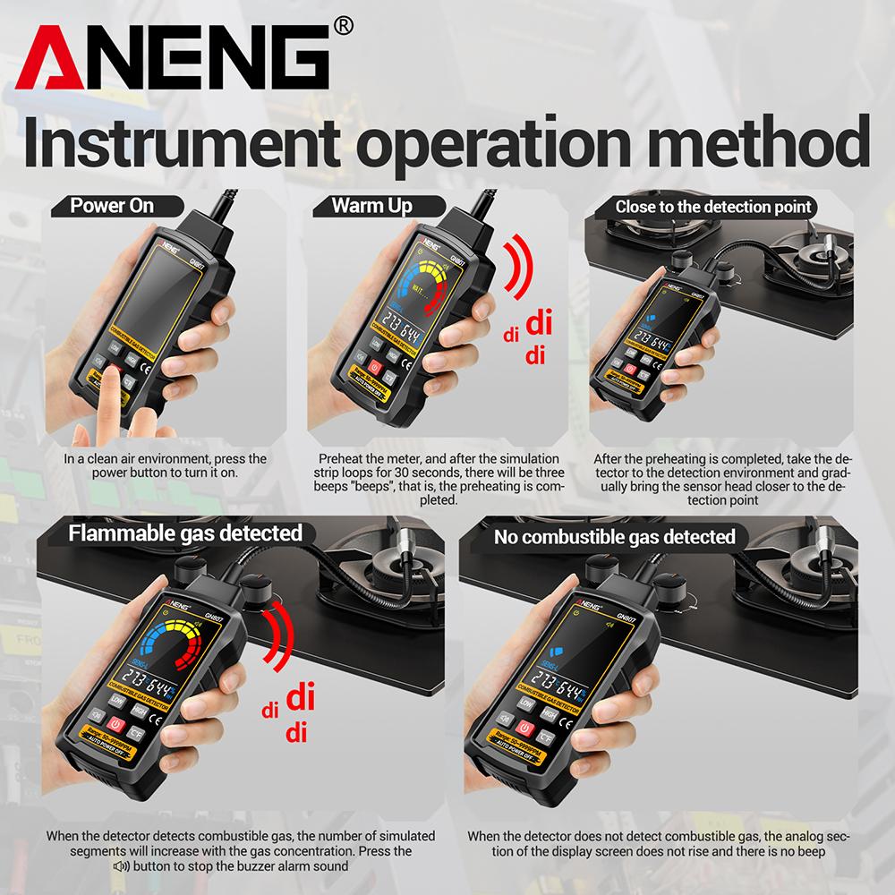 ANENG GN807 Combustible Gas Detector Gas Leakage Tester 50~10000PPM Car Air Conditioner AC Freon Halogen Household NaturalGas Leak Detector with Alarm