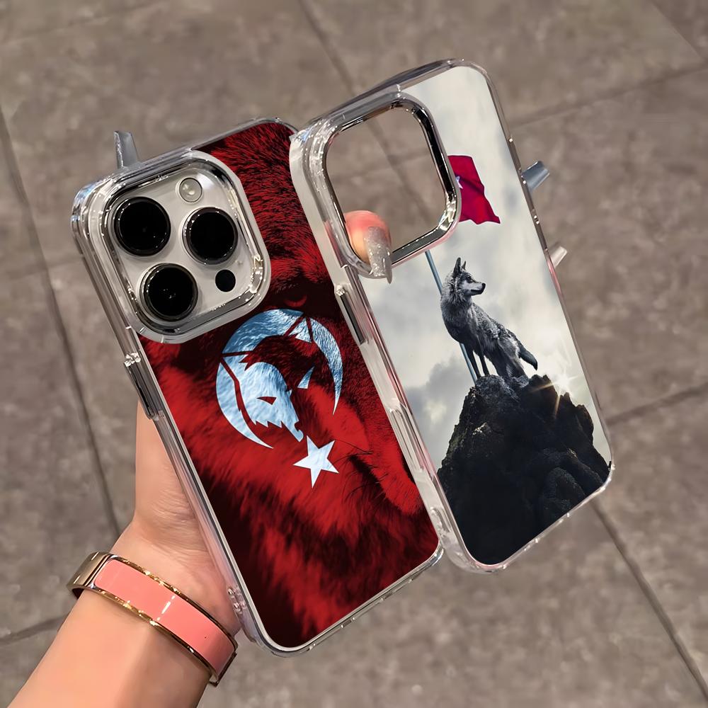 Turk Wolf Turkey Flag Phone Case For IPhone 17 Air 16 E 15 14 13 12 11 Plus Pro Max Electroplated Transparent Soft Shell