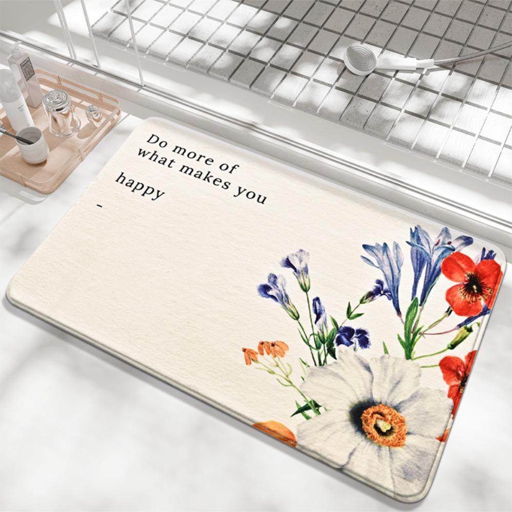 Flower Language Print Sponge Bathroom Thickening Mat Bath Non-slip Carpets In Wash Basin Bathtub  Floor Rug Shower Room Doormat Memory Foam 3D Pad