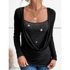 Women's 2025 New Ladies Casual Pullover Diamond Long Sleeve Fake Two-piece Top