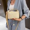 Straw-Textured Crossbody Bag for Women Small Square Pillow-Shaped Handbag with Zipper Closure Detachable Strap Vintage Handbag