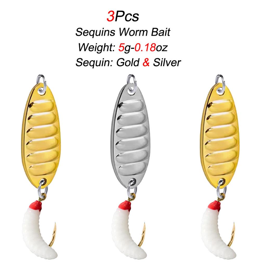 3 Pz Esca Verme Paillettata Accessori Pesca a Mosca Esca Bionica con Paillettes Rotanti Articoli da Pesca Esca Artificiale