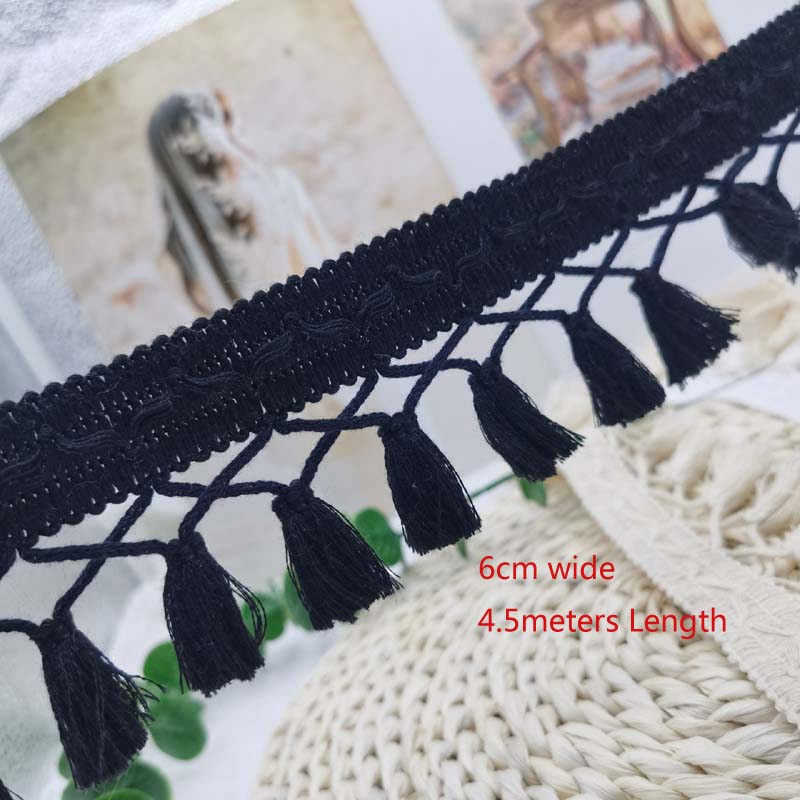 

5 ярдов/лот, ширина 6 см, хлопковая бахрома, кружевная лента с отделкой кисточками для ткани, домашний текстиль, декор, сделай сам, ручная работа, швейные аксессуары 5Yards length чёрный