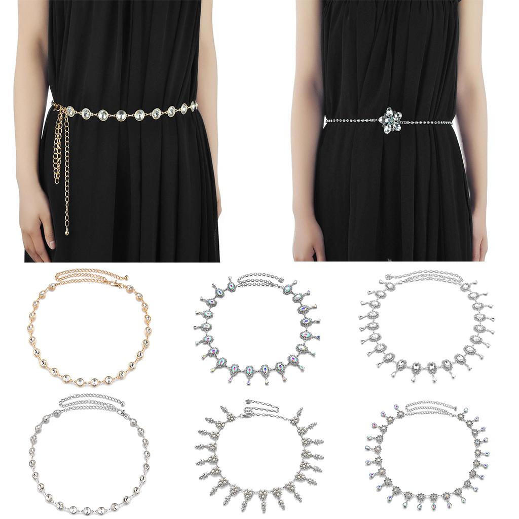 Women Adjustable Diamond Belt Chain Vintage Style Wedding Dress Accessory - Silver